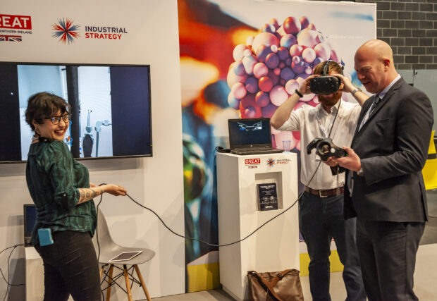 VR headsets on a stand at the International Business Festival.