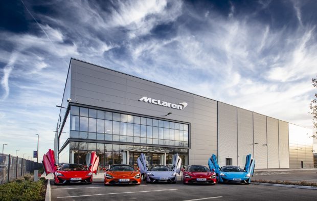 A number of McLaren cars parking outside a show room