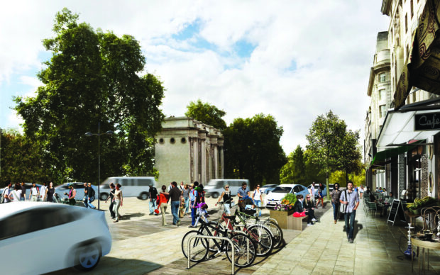 Artist's impression of the area around marble arch with more space for pedestrians